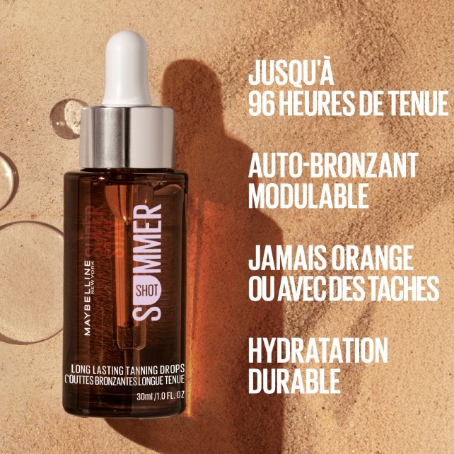 Gouttes autobronzantes Super Stay Tanning Drops chez Sand : informations sur la durée de conservation, le dosage personnalisé et le résultat final.