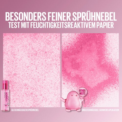 Test auf feuchtigkeitsreaktivem Papier zeigt den feinen und gleichmäßigen Sprühnebel im Vergleich zu Mists