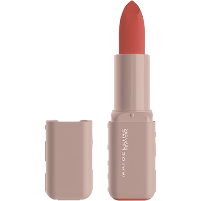 Un rouge à lèvres Serum Lipstick de Maybelline New York ouvert, capot retiré, présenté sur un fond blanc.