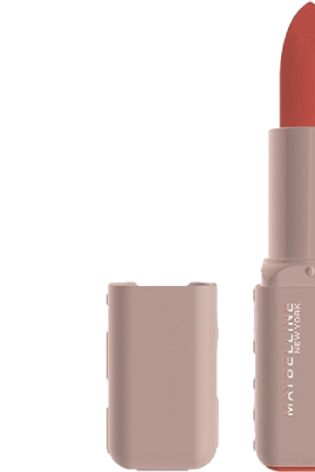 Un rouge à lèvres Serum Lipstick de Maybelline New York ouvert, capot retiré, présenté sur un fond blanc.