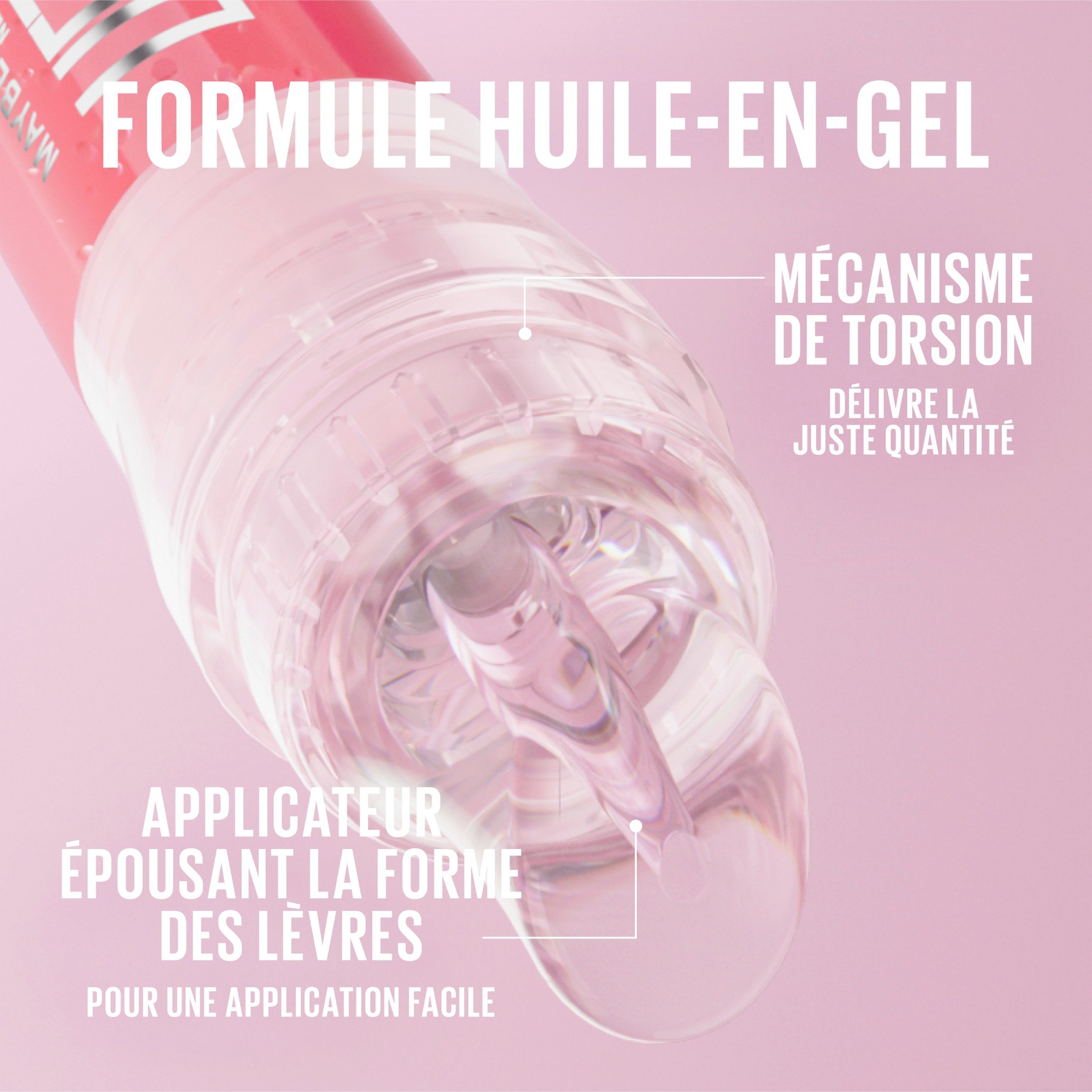 Gros plan sur l'applicateur du Lifter Gloss Lip Oil-in-Gel, doté d'un mécanisme rotatif et d'une pointe précise.