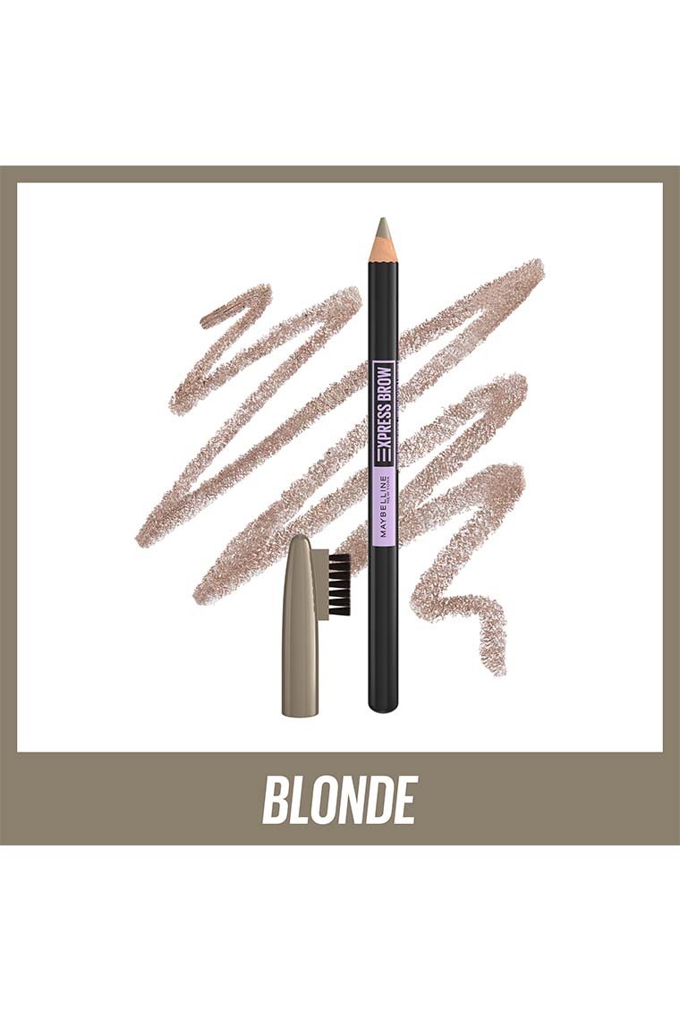 Produkt- und Texturabbildung des Express Brow Shaping Pencil Augenbrauenstift&nbsp;in Shade Blonde von Maybelline