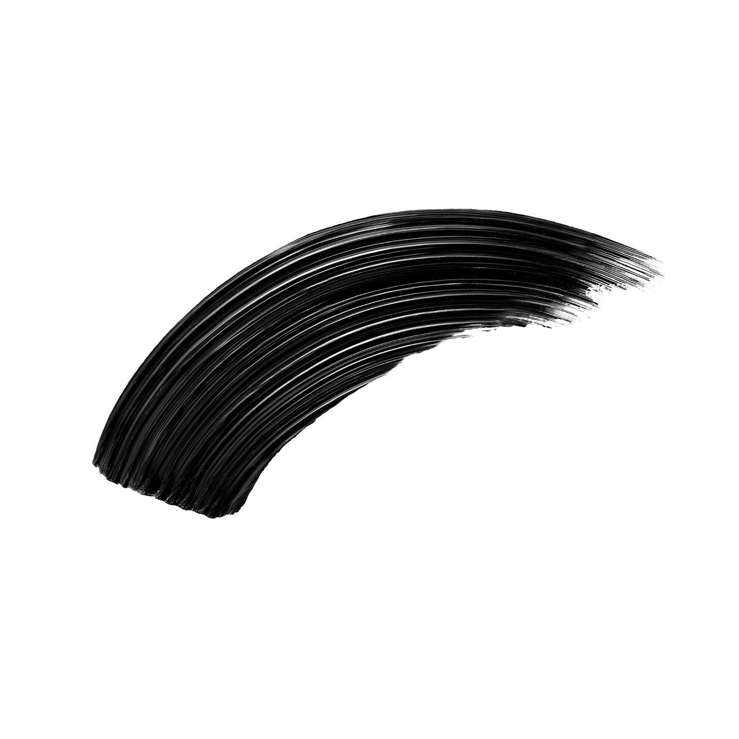 Tracé de mascara dense et recourbé sur fond blanc.