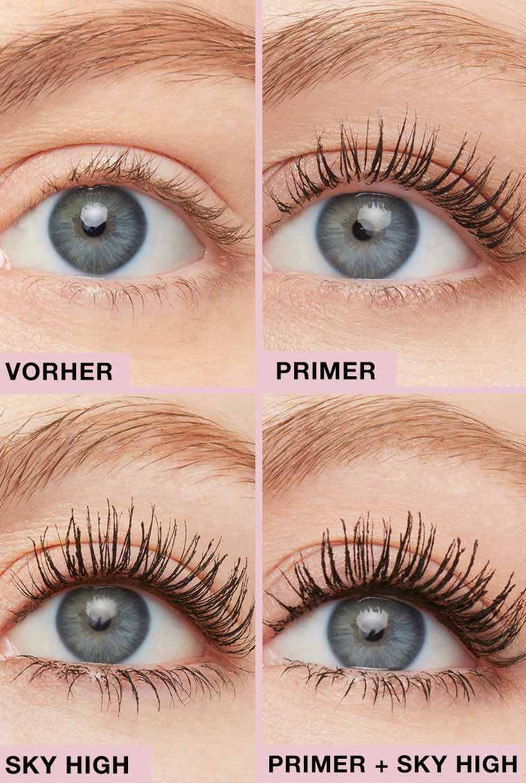 Anwendung des Lash Sensational Sky High Tinted Primer in Soft Black von Maybelline New York