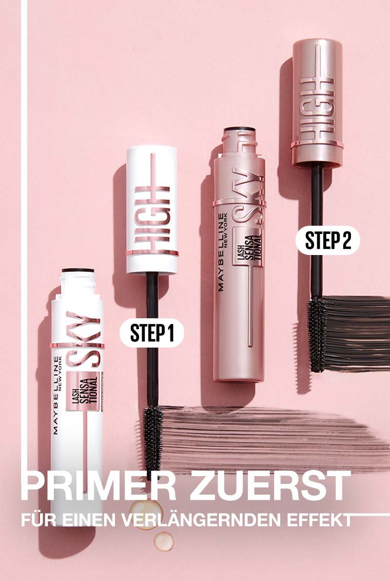 Anwendung des Lash Sensational Sky High Tinted Primer in Soft Black von Maybelline New York